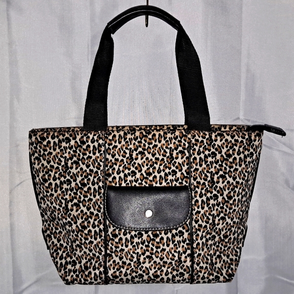 Liz Claiborne Tote Purse Leopord Skin 12x7 Inches Three Compartment Vintage Nice - Picture 1 of 10